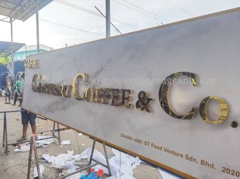 CENTUARY COFFEE OUTDOOR 3D LED STAINLESS STEEL GOLD MIRROR  SIGNBOARD SIGNAGE IN TERENGGANU KERTEH