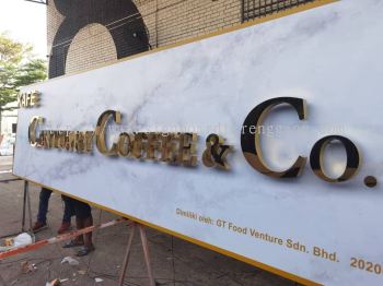 CENTUARY COFFEE OUTDOOR 3D LED STAINLESS STEEL GOLD MIRROR  SIGNBOARD SIGNAGE IN TERENGGANU KERTEH