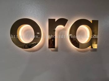 ORA INDOOR 3D LED BACKLIT BOX UP STAINLESS STEEL GOLD LETTERING SIGNAGE SIGNBOARD AT KEMAMAN TERENGGANU MALAYSIA