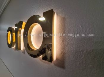 ORA INDOOR 3D LED BACKLIT BOX UP STAINLESS STEEL GOLD LETTERING SIGNAGE SIGNBOARD AT KEMAMAN TERENGGANU MALAYSIA