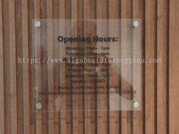 BUSINESS HOURS SIGN INDOOR ACRYLIC POSTER FRAME ACRYLIC SIGNAGE PANEL AT KUANTAN PAHANG MALAYSIA