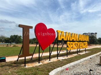 I LOVE TAMAN AWAM ALUMINIUM GIANT BIG 3D BOX UP LETTERING STAND SIGNAGE AT CHINI TERENGGANU MALAYSIA