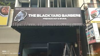 PAPAN TANDA KEDAI GUNTUNG RAMBUT TULISAN TIMBUL BERLAMPU 3D LED LETTERING BARBERSHOP SIGNBOARD SIGNAGE DI KUALA TERENGGANU TOWN ALAM SERADA WAKAF MEMPELAM PULAU WAN MAN KUALA  TERENGGANU