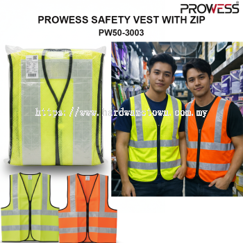 PROWESS VEST KESELAMATAN BERZIP (PW50-3003) | VEST REFLEKTIF VISIBILITI TINGGI | PAKAIAN KESELAMATAN PROFESIONAL