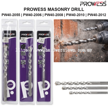 PROWESS MATA GERUDI BATU 5.5MM | 6MM | 8MM | 10MM | 12MM (PW40-2055 | PW40-2006 | PW40-2008 | PW40-2010 | PW40-2012) | MATA GERUDI BATU HUJUNG KARBIDA | MATA GERUDI KONKRIT PROFESIONAL