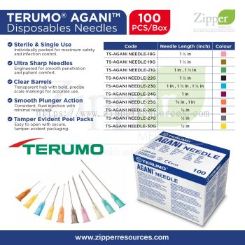 Terumo AGANI Sterile Disposable Needles | 18G 19G 21G 22G 23G 24G 25G 26G 27G 30G | Single Use | 100pcs/Box