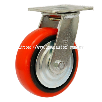 DERSHENG (DS) Heavy Duty Top Plate Round Red Korea PU Castor DS-1112-06-42-2