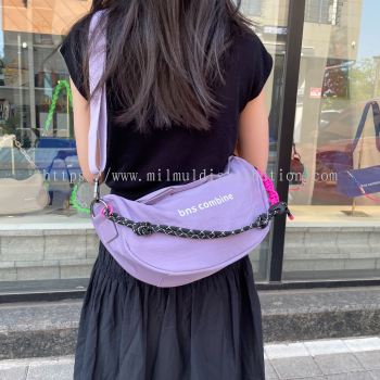 Purple  HALF MOON CROSS BAG  [ Color strap included  ]