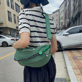 Green HALF MOON CROSS BAG  [ Color strap included  ]