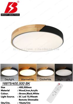 Modern Ceiling Light Wood Frame style with 3 Color Light - 16875/BK