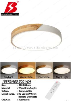 Modern Ceiling Light Wood Frame style with 3 Color Light - 16875/WH