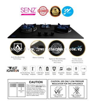 Authorize Dealer  SENZ TRESOR Anti-Dry Burning Technology 3 Plate Burner Gas Stove