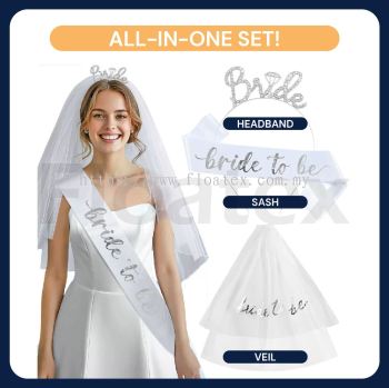 Bride To Be Set | Bride Headband + Bride To Be Sash + Bridal Veil | Hen Party | Bachelorette Party | Bridal Shower Accessories
