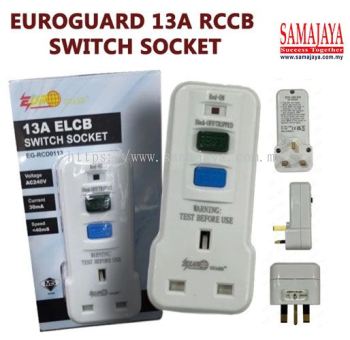 Euroguard 13A ELCB Switch Socket/ 13A RCD Adaptor/ ELCB Adaptor Socket/ RCD Adaptor Tester