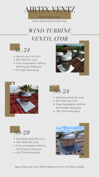 BUY 3 FREE 1 AIRTIX VENTZ Stainless Steel Wind Turbine Ventilator For House / Factory @ N9 / NEGERI SEMBILAN, ROMPIN