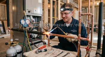 HVAC installation silver brazing copper pipes