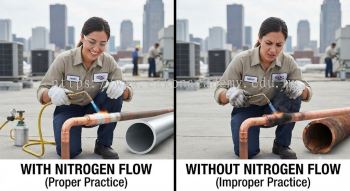 HVAC brazing with nitrogen flow technique