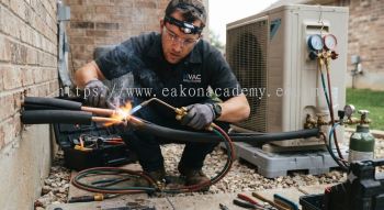 create a photo of split air conditioner refrigeration pipe brazing HVAC