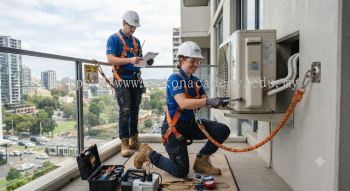 aircond outdoor unit installation working at height safety