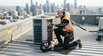 aircon worker safety PPE at elevated height