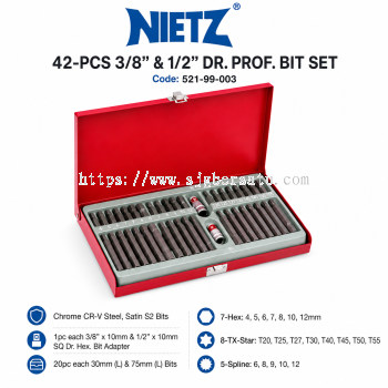 NIETZ Set Socket Bit Professional 42pcs 3/8�� & 1/2�� Drive  TL-SET-000004