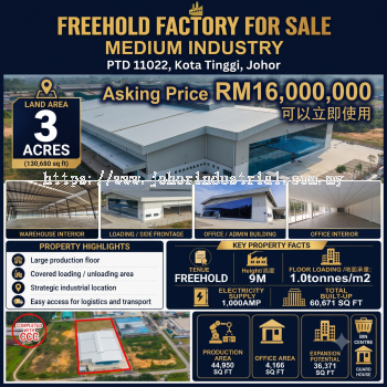 Kota Tinggi FREEHOLD FACTORY FOR SALE