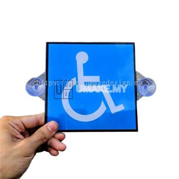 Acrylic OKU In-Car Sign Supplier | Wheelchair Symbol Windscreen Sign with Suction Cup, Bulk (Tanda OKU Kereta, Factory Direct)