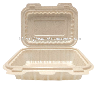 Binsen Green 650ml Clamshell Box (Model: SP-618) (60% Rice Husk) :