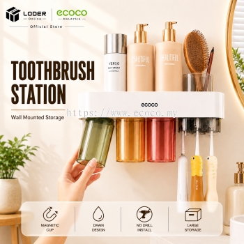 LODER ECOCO Toothbrush Holder Wall Mounted Toothbrush Station Bathroom Organizer No Drill Storage Rack