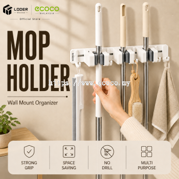 LODER ECOCO Mop Holder Wall Mounted Broom Holder No Drill Mop Rack Organizer Cleaning Tool Holder