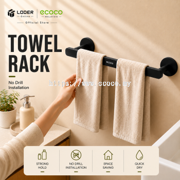 LODER ECOCO Aluminium Towel Bar Wall Mounted Towel Rack Bathroom Towel Holder No Drill Bathroom Organizer