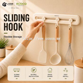LODER ECOCO Sliding Hook Rack Adjustable Wall Mounted Clothes Hook Towel Holder No Drill Hook Organizer