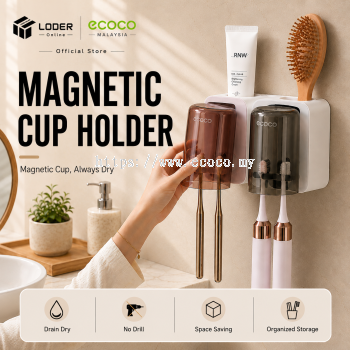 LODER ECOCO Magnetic Cup Holder Wall Mounted Toothbrush Holder Quick Dry Bathroom Organizer No Drill Toothpaste Storage