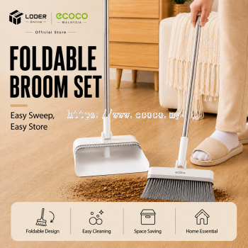 LODER ECOCO Foldable Broom Dustpan Set Rotating Long Handle Floor Hair Corner Cleaning Standing Sweeper