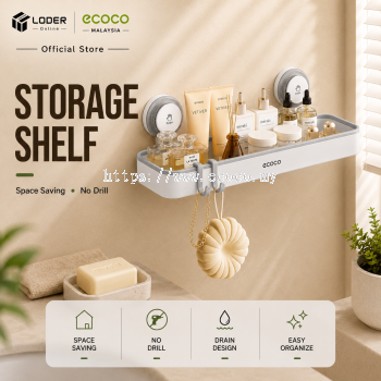 LODER ECOCO Bathroom Storage Shelf Wall Mounted Organizer Rack No Drill Shower Shelf Suction Holder