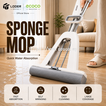 LODER ECOCO 33cm Sponge Mop PVA Mop Self Wringing Mop Floor Cleaning Squeeze Mop