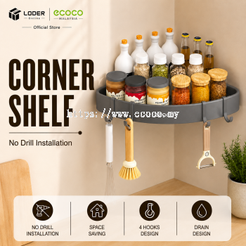 LODER ECOCO Aluminium Corner Shelf Wall Mounted Shower Shelf Bathroom Corner Rack Kitchen Storage Shelf No Drill Hooks