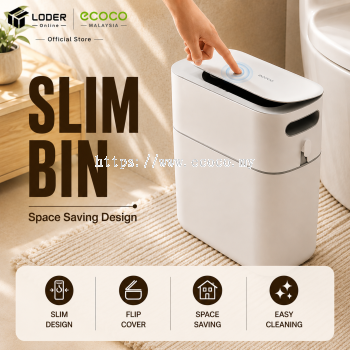 LODER ECOCO Slim Trash Can Press Top Trash Bin Narrow Space Waste Bin Space Saving