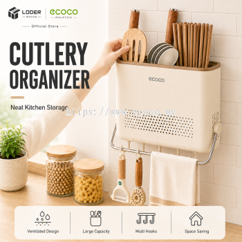 LODER ECOCO Cutlery Organizer Wall Mounted Chopstick Spoon Fork Holder Drain Tray Quick Dry Kitchen Rack