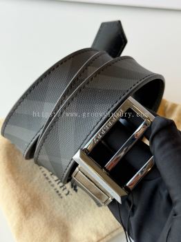 Preloved Excellent  Burberry Check-print Reversible Belt Silver-tone Buckle SBO260527-01
