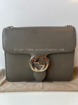 Preloved Like New Gucci Interlocking Shoulder Bag Grey Leather S260607-03