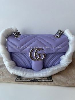 Preloved Unused Like New Gucci Marmont Mini Shoulder Bag Purple Leather SHW S260607-02