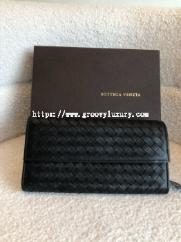Preloved Unused Like New Bottega Veneta Black Intrecciato Woven Nappa Leather Wallet S260618-04