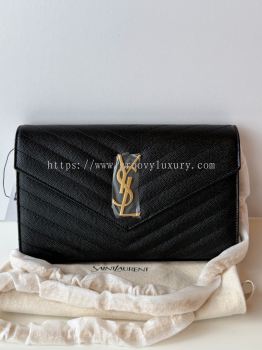 Preloved Unused Like New YSL Black Grain De Poudre Large WOC S260622-04