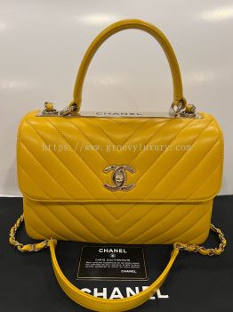 Preloved Excellent Chanel Trendy Yellow Chevron Lambskin Flap Bag with minor touch up S260515-09