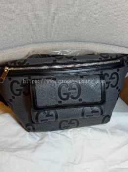 Preloved Unused Gucci GG Belt Bag in Grey and Black Grained Leather. S260408-12