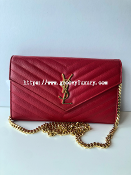 Preloved YSL Large WOC Red Quilted Grained Leather in Excellent Condition  SBO260629-03