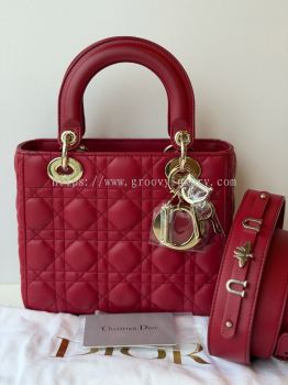 Preloved Unused Christian Dior Lady Dior Small Red Cannage Leather GHW S260705-09