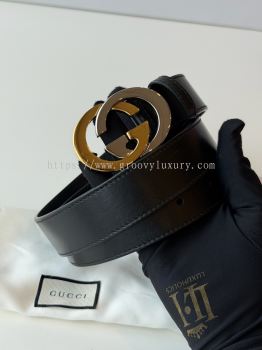 Preloved Excellent Gucci Interlocking G belt Black Leather (90cm) S260703-05