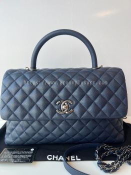 Preloved Excellent Chanel Coco Handle Navy Blue Leather SHW bag SBO260712-01